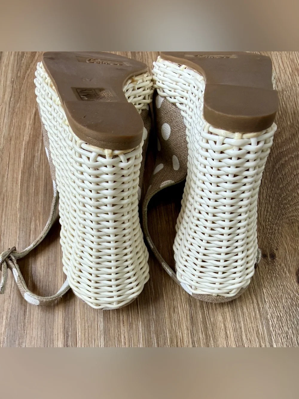 Castañer Polka Dot Wicker Wedge Slingback Sandals US 7